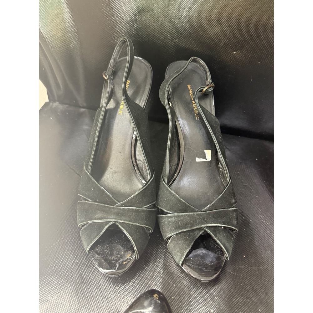 Banana Republic Black Leather Peep Toe Slingback Heels Made in‎ Brazil Size 7